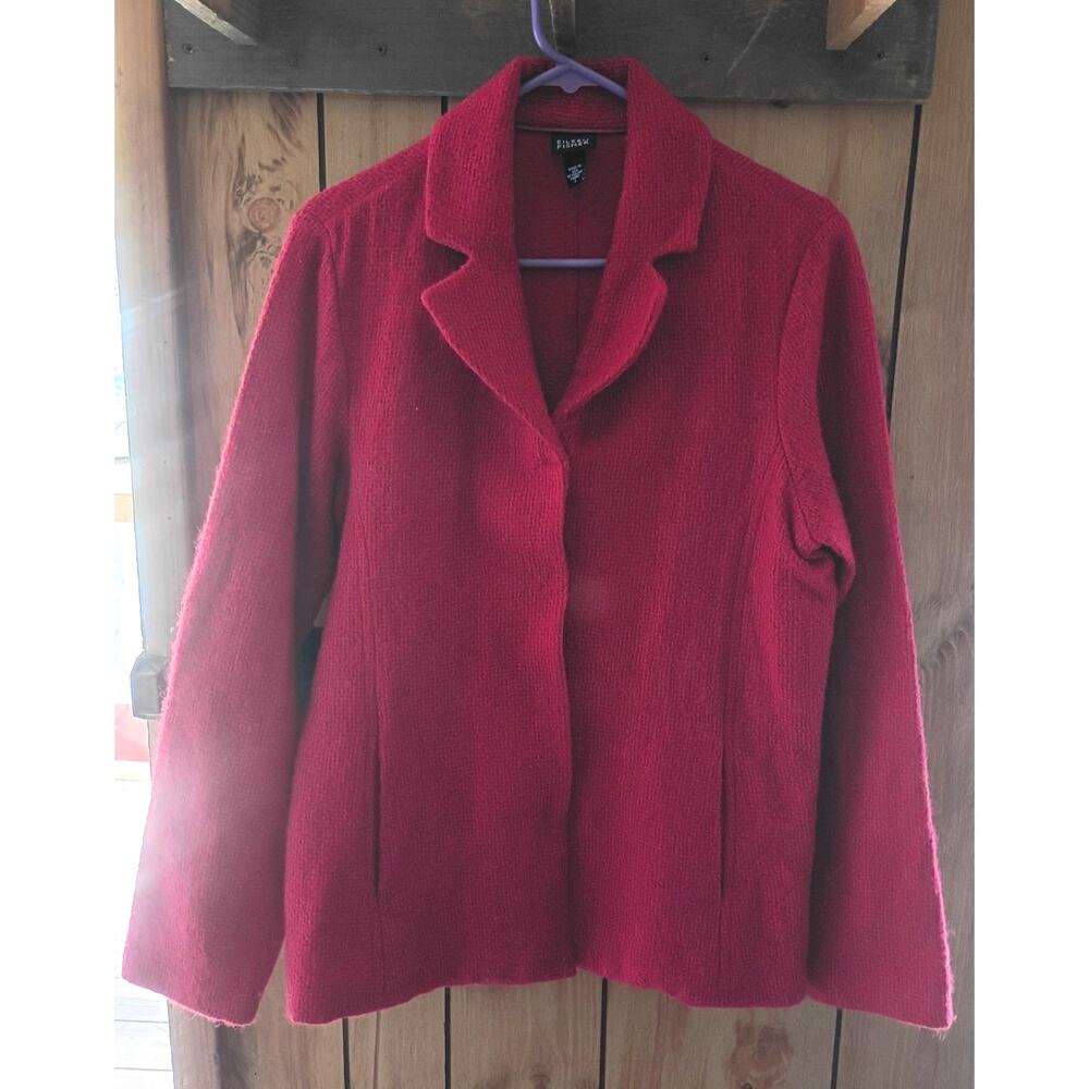 Eileen Fisher Wool Mohair Jacket Large Raspberry Italian Fabric Made USA